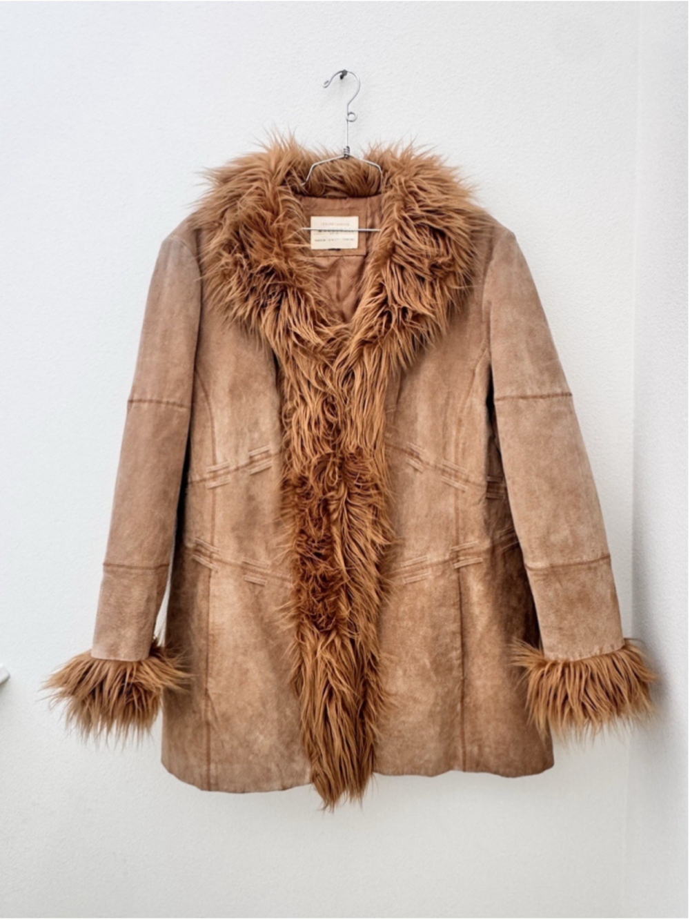 Y2K Penny Lane Suede Coat w Faux Fur Trim